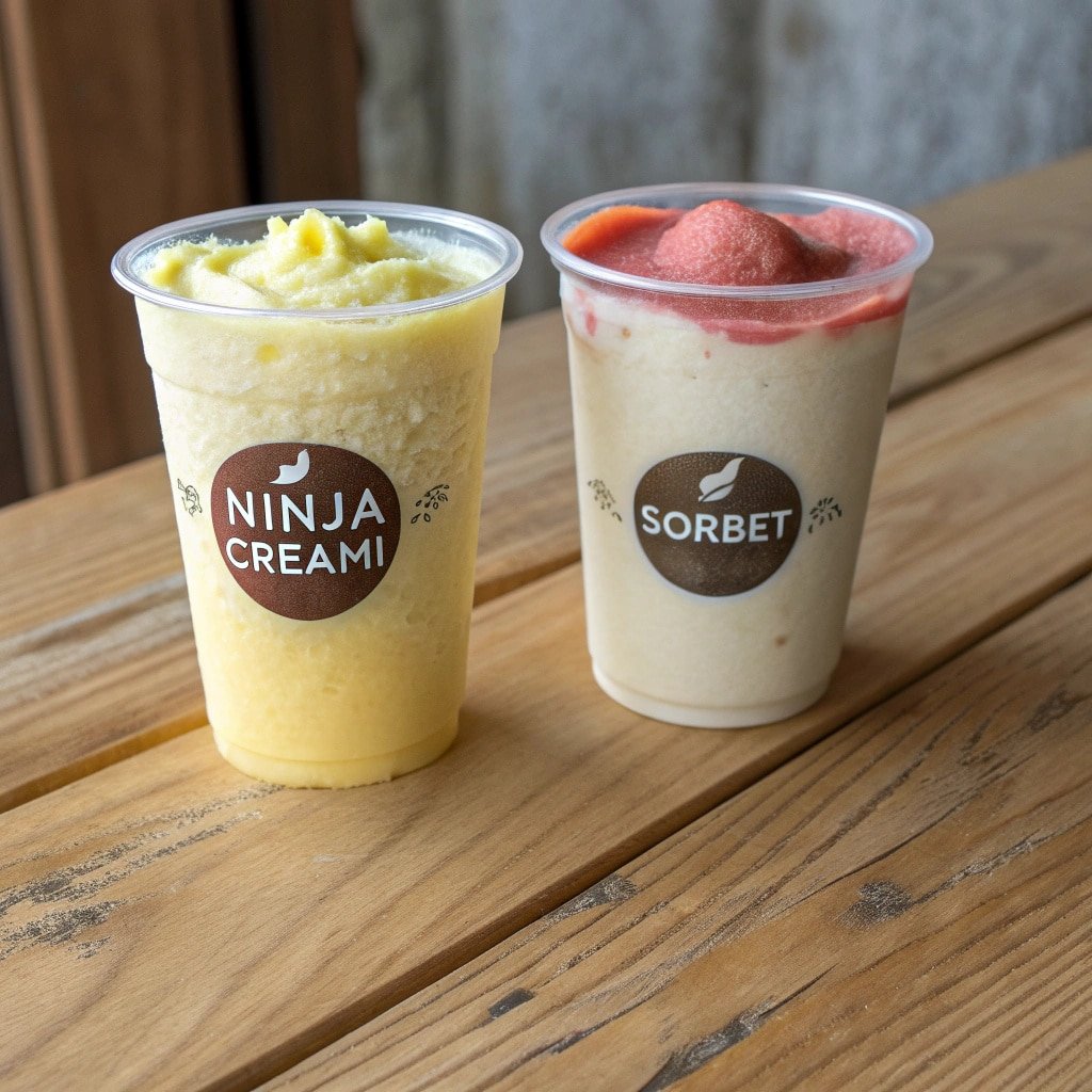 creami-sorbet-texture-comparison Before and after re-spinning powdery Ninja Creami lemon sorbet