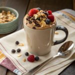 Finished mug protein mousse recipe with toppings