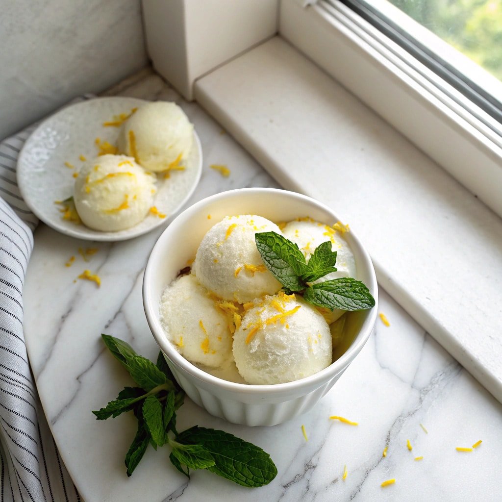 lemon-sorbet-ninja-creami-feature Homemade lemon sorbet in white bowl made with Ninja Creami